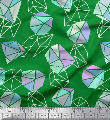 Soimoi Green Cotton Poplin Fabric Crystal Stone Geometric Print-WU3 • $11.57