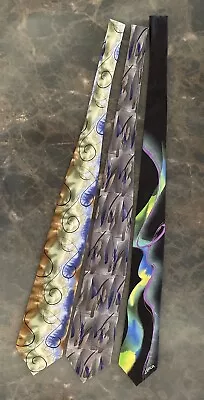 Lot Of 3 J Garcia Jerry Garcia Abstract Silk Neckties Paris In The Rain Elephant • $10.50