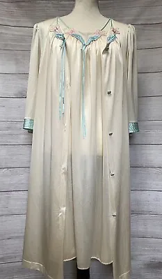 Vintage Lorraine Night Gown And Peignoir Robe Set Size L Nylon Beige • $39.99