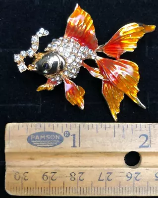 Vintage Fish Brooch Pin Yellow Orange Crystal Glass Rhinestone • $11.99