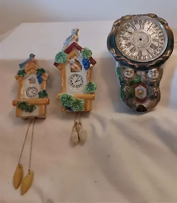 3 Vintage MCM Porcelain Ceramic Mini Cuckoo Clock Wall Pockets-Made In Japan • $20