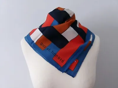 Vintage Guy St Honore Scarf 25 Inch Square  Blue Red Brown Geometric • £5