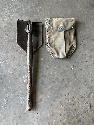 Vtg US Wood Military Army Folding Shovel Entrenching Tool & Cover WWII WW2 • $39