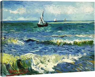 Canvas Prints Wall Art Seascape At Saintes Maries By Vincent Van Gogh Oil Painti • $21.71