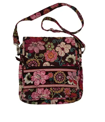 Vera Bradley Bag Womens Mod Floral Brown Pink Crossbody Laptop Travel Pockets • $23.80