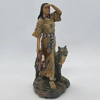 Vintage Pocahontas Native American Figure With Wolf 6inch Resin Discontinued  • £19.99