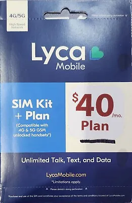 Lycamobile Preloaded Sim Card Prepaid $40 Plan With 15GB • $26