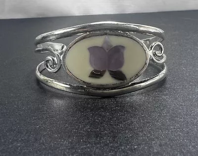 Mother Of Floral Pearl Abalone 5” Cuff Bracelet Signed Sterling Silver SS443 • $25