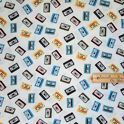 Cassette Mix Tape Music Pour Some Sugar On Me Cotton Fabric 1/2 Yard #1709 • $3.76