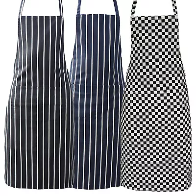 £4.09 • Buy Striped Chef Aprons 100% Cotton Butcher Cooking Kitchen Catering BBQ Bib Pockets