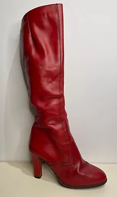 $179.99 • Buy Vtg 60's-70's Lujano Red Leather Knee High Zip High Heel Gogo Boots*8