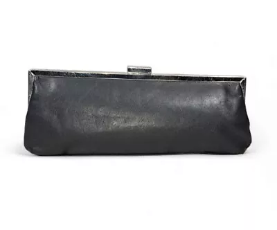 Marlo Black Leather Kisslock Hinged Clutch Hideaway Shoulder Strap Purse Bag • $17