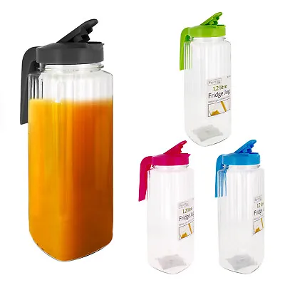 Plastic Pitcher Slim Jug Lid Square 1.2L Kitchen Fridge Door Water Non Drip • £8.99