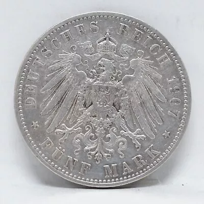 1907-D Germany 5 Mark Bayern .900 Silver (cn12475) • $42