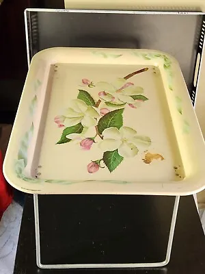 Vintage MCM Flowering Dogwood Large CreamMetal Tray Lap Tray Bed Tray Wall Art • $8.99