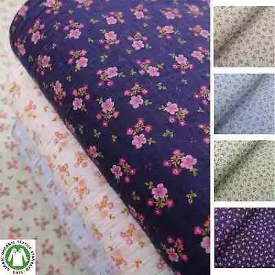 Winterberry Flower Prints Organic GOTS Double Gauze 100% Cotton Muslin Fabric • £0.99