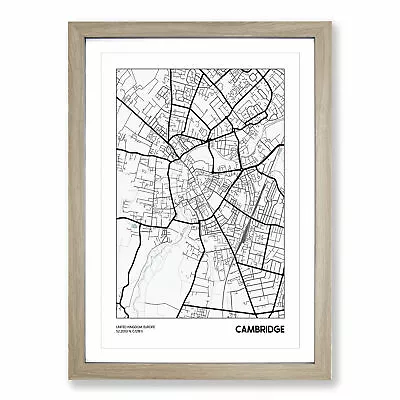 Map Cambridge Uk Wall Art Print Framed Canvas Picture Poster Decor Living Room • £34.95