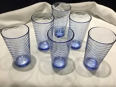 6 PASABAHCE Blue Wave TUMBLER DRINKING GLASSES TOROS Never Used! NEW! EXCELLENT! • $29.99