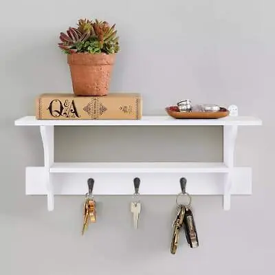 Floating Wall Mount Shelves Clothes Hook Rack Key Storage BagHanger Holder Unit • £6.99