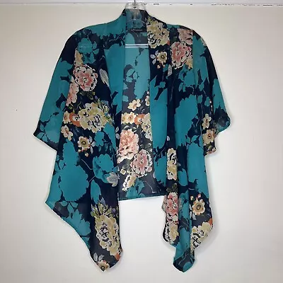 Internacionale Jacket Cover Up Sz 6 Navy Multi Floral Sheer Edge To Edge 90s Y2K • £8