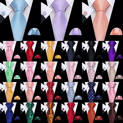 Mens Tie New Silk Lot Jacquard Paisley Solid Striped Necktie Hanky Cufflinks Set • $11.99