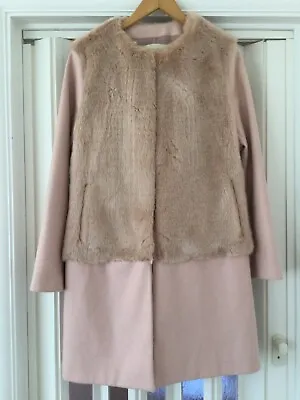 Zara Lovely Pink Faux Fur Wool Mix Coat Size EUR Large UK12 Vgc • $17.67