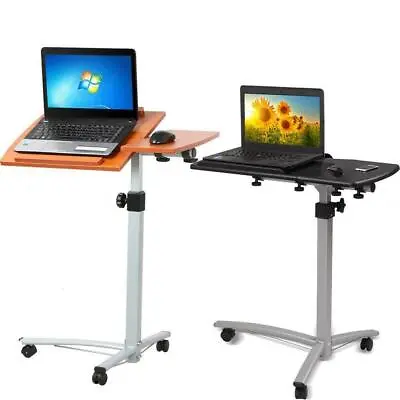 Laptop Rolling Desk Adjustable Tilt Stand Portable Caster Cart Bed Side Table • $43.99