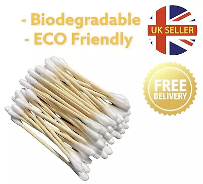 500 Bamboo Cotton Buds Natural Wood Biodegradable ECO Swabs Qtips Ear Make Up • £1.69