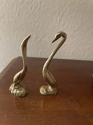 Antique Vintage Solid Brass Pair Egrets 3.5  & Figurines Statues Made In India • $5.75