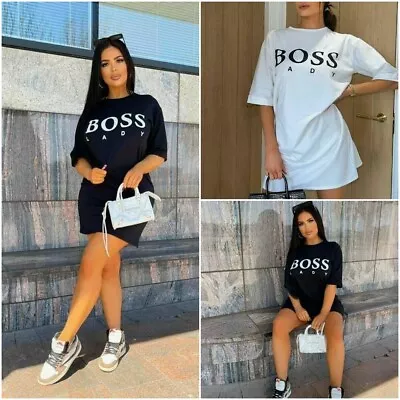 Womens Boss Lady Summer Short Sleeve Baggy Oversized Long T Shirt Top  • £8.95