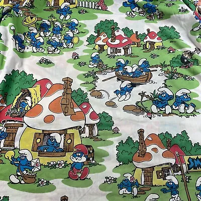 £24.83 • Buy Vtg 80s Lawtex Smurfs Twin Fitted Bed Sheet USA Made Cotton Blend 