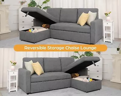 L Shaped Sleeper Sofa Pull Out Couch Bed With Storage Chaise For Living Room A+ • $615.99