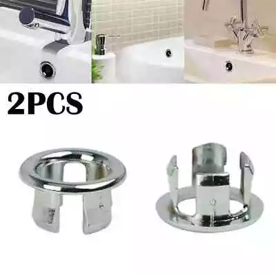 2pcs Bathroom Basin Sink Overflow Ring Chrome Hole Cover Cap Inserts Round • £2.15