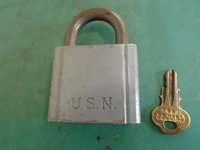 Vintage U.S.N. Navy Chicago Lock Co Padlock With Original Brass Key Stamped 1805 • $14.99