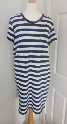 Levi's Cotton Knee Length Short Sleeve Stripy Dress Blue & White - Size L • £8.75
