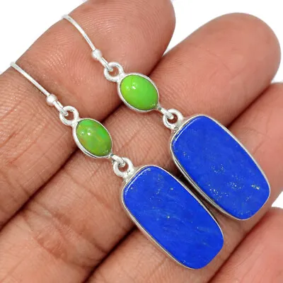 Natural Lapis Lazuli & Green Mohave Tq. 925 Silver Earrings Jewelry CE18349 • $14.99
