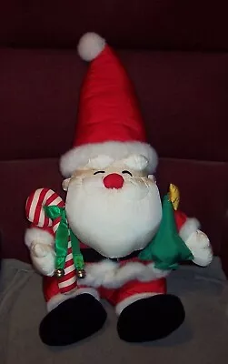 Vintage SANTA CLAUS Nylon Plush Stuffed Toy 20  Seated Candy Cane Jingle BellGUC • $39.99