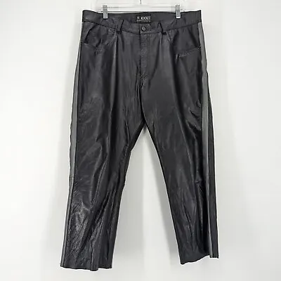 Kookie Mens Leather Biker Pants Size 38 X 27 Gray Striped Genuine Motorcycle • $101.96