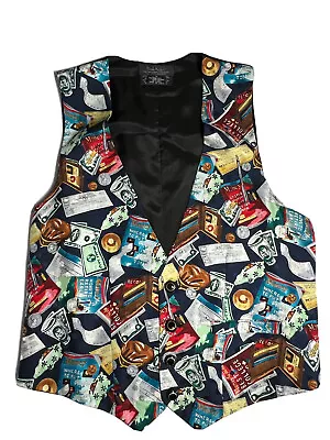 Nicole Miller Vintage Vest Women's Small Black 1993 Novelty Money Investing Silk • $39.77