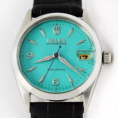 1957s Rolex Oyster Precision Turquoise Honeycomb Dial 30mm Vintage Watch  6466 • $2799