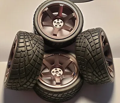 1/10 RC Car On Road/rally/touring Alloy Wheels & Tyres X4 Block Tread 6 Spoke • £22.99