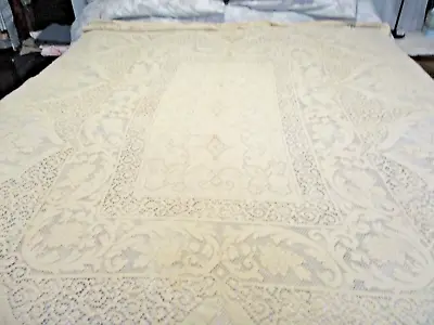 Vintage QUAKER  Tablecloth W/tag Beige/ecru  84X58  Floral Lace W/loop Edge • $12