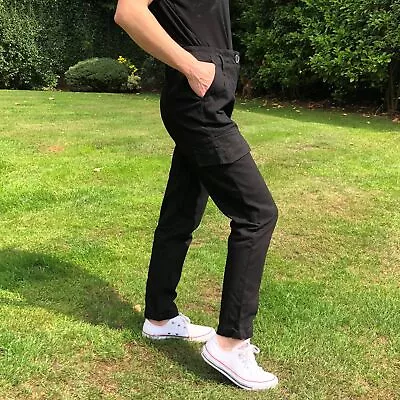 Black High Rise Cargo Pants Cropped Slim Combat Trousers Short Leg  • £9.99
