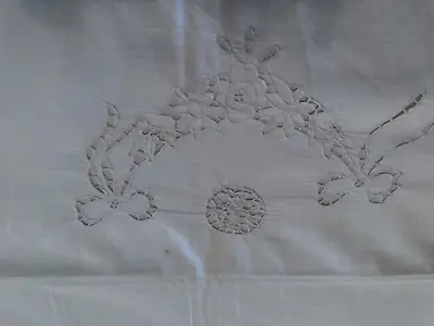 Vintage Wh On Wh Linen Italian Appenzell Madeira Open Work Embroider Sheet 92x96 • $40