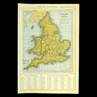 1921 Vintage ENGLAND Map Railroad Railway Old Original United Kingdom Wall Art • $12.95