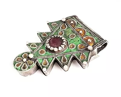 Antique Berber Silver Enamel Pendant Silver 925moroccan Amulet Berber Jewelry • $175.95