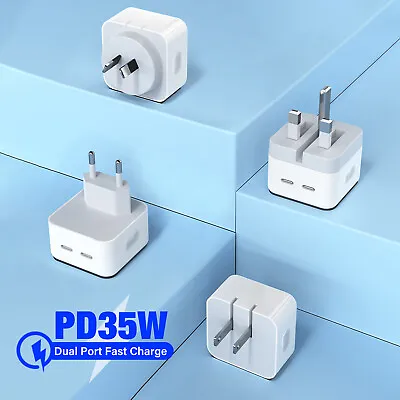 35W Wall PD Charger 2 Sockets Adapter For IPhone IPad Fast Charger US EU UK Plug • £9.98