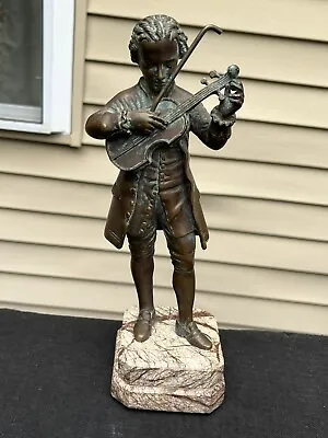 Vintage Young Mozart Tuning Violin Bronze Sculpture • $125