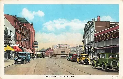 Main Street Milford Massachusetts MA Old Cars C1920 Postcard • $6.29