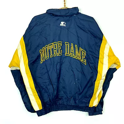 Vintage Notre Dame Fighting Irish Starter Jacket Large Full Zip Windbreaker Ncaa • $33.99